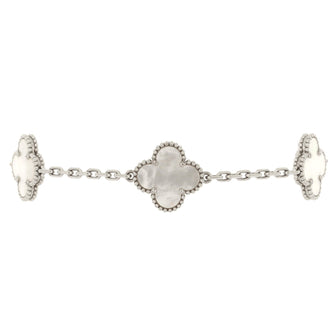Van Cleef & Arpels Vintage Alhambra 5 Motifs Bracelet 18K White Gold and Mother of Pearl