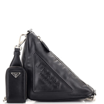 PRADA: Nylon cross body bag with triangular logo - Black