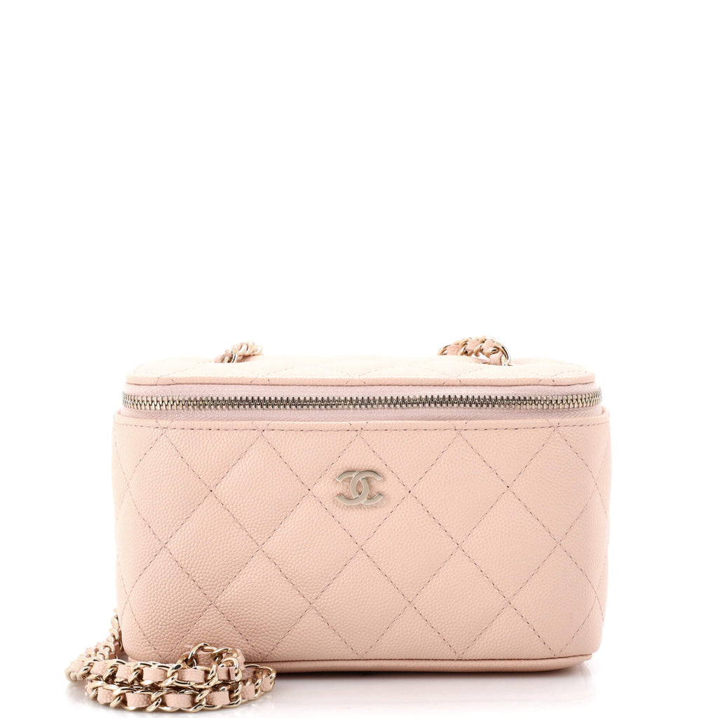 Chanel Classic Vanity Case with Chain Quilted Caviar Small Neutral