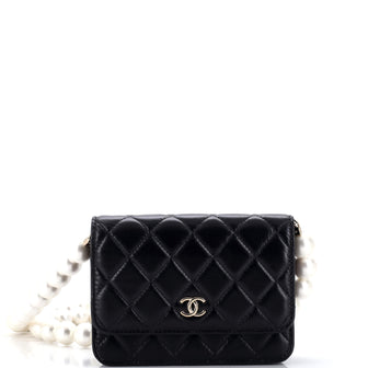 Chanel Pearl Strap CC Wallet on Chain Quilted Calfskin Mini Black 1965712