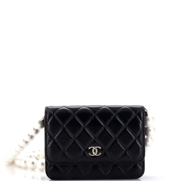 Chanel Pearl Strap CC Wallet on Chain Quilted Calfskin Mini White