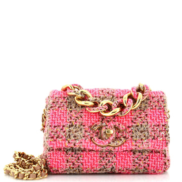Chanel Elegant Chain Flap Bag Quilted Tweed Small