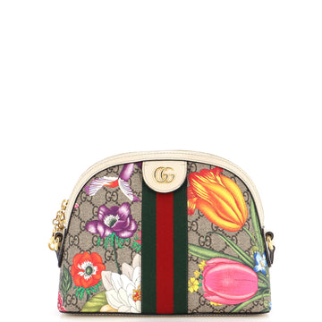 Gucci Ophidia Dome Shoulder Bag Flora GG Coated Canvas Small