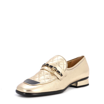 Chanel Women's CC Chain Loafers Leather with Quilted Detail