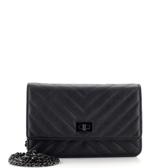 Chanel So Black Reissue 2.55 Wallet on Chain Chevron Sheepskin