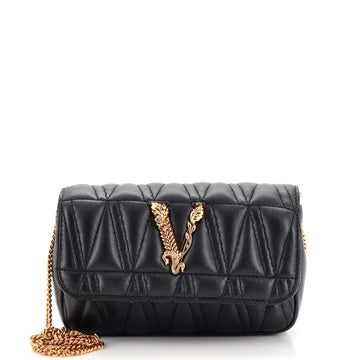 Versace Virtus Chain Flap Shoulder Bag Quilted Leather Mini