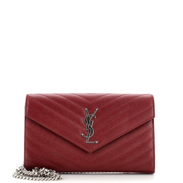 Saint Laurent Classic Monogram Wallet on Chain Matelasse Chevron Leather Medium