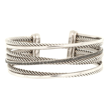 David Yurman Four Row Crossover Cuff Bracelet Sterling Silver with Black Diamonds