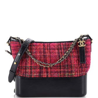 Chanel Gabrielle Hobo Quilted Tweed and Calfskin Small Red