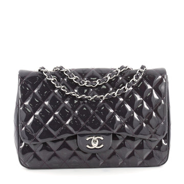 Chanel Classic Single Flap Bag Quilted Patent Jumbo Purple