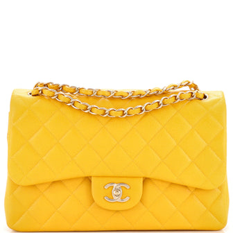 Chanel Classic Double Flap Bag Quilted Caviar Jumbo Yellow 2252361