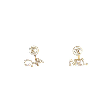 Chanel CHA-NEL Drop CC Stud Earrings Metal with Crystals and Faux Pearls