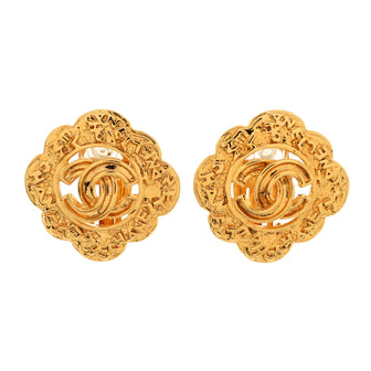 Chanel Vintage CC Flower Clip-On Earrings Textured Metal