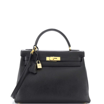 Hermes Kelly Handbag Black Ardennes with Gold Hardware 32