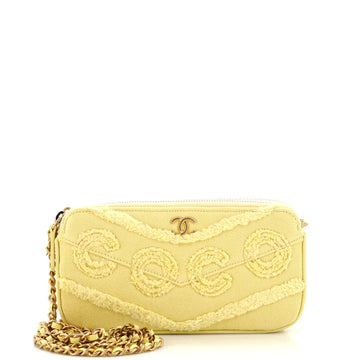 Chanel Coco Double Zip Clutch with Chain Fringe Chevron Denim