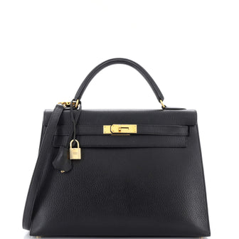Hermes Kelly Handbag Black Ardennes with Gold Hardware 32