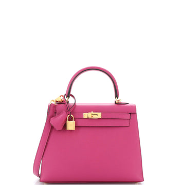 Hermes Kelly Handbag Pink Chevre Chandra with Gold Hardware 25