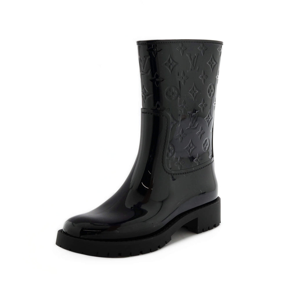 Louis Vuitton Rubber Embossed Monogram Drops High Rain Boots 37 Black