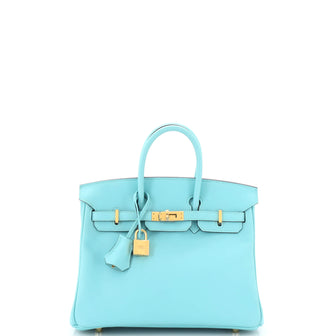 Hermes Birkin Handbag Bleu Atoll Swift with Gold Hardware 25 Blue