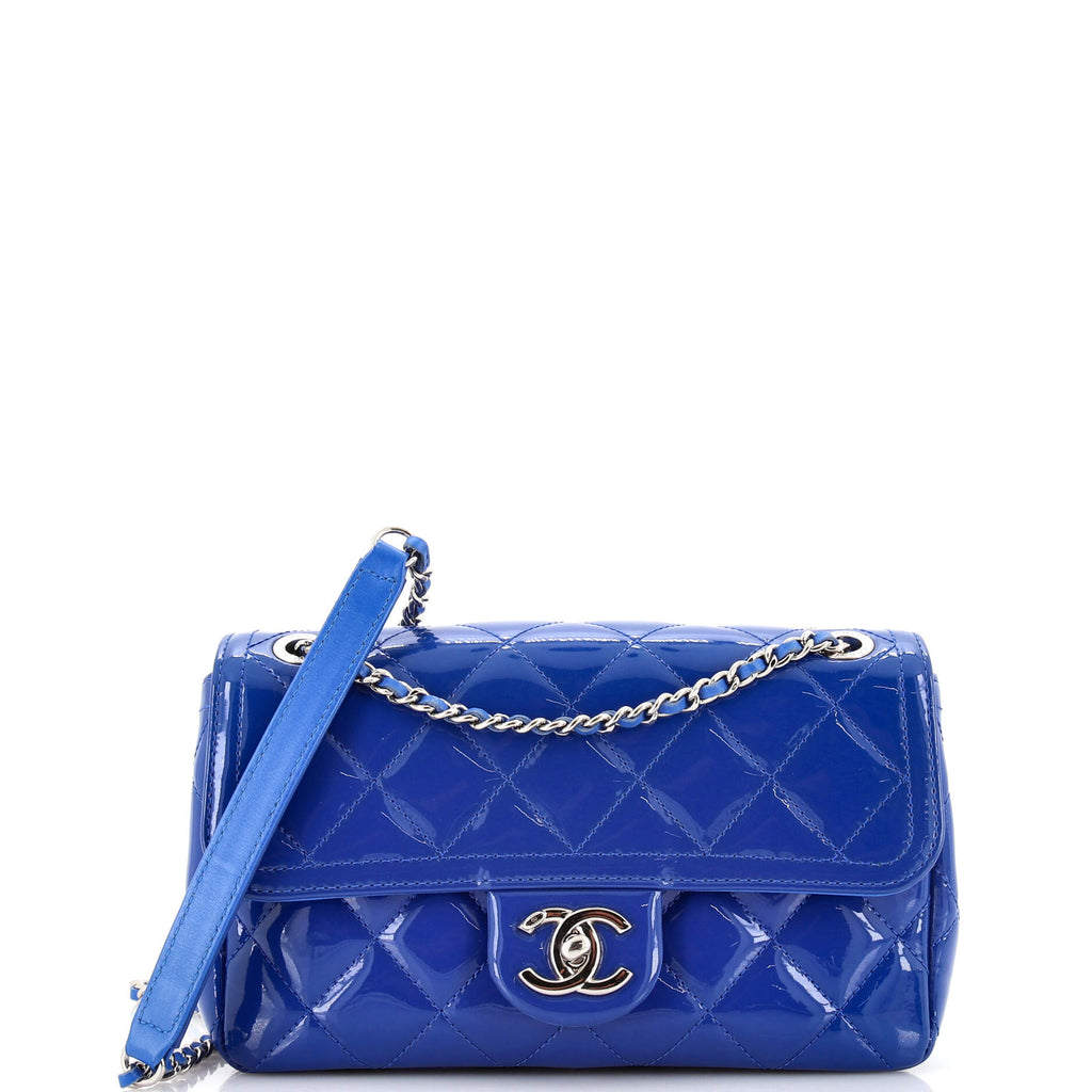 Chanel Coco Shine Flap Bag Quilted Patent Small Blue 22526253