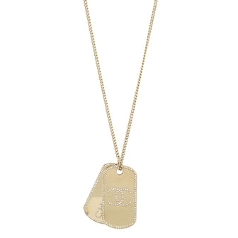 Chanel CC Dog Tag Charm Pendant Necklace Metal with Crystals