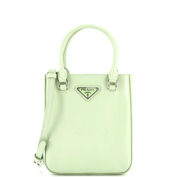 Prada White Small brushed Leather Tote