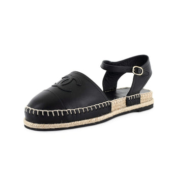 Chanel Women's CC Cap Toe Ankle Strap Espadrilles Leather