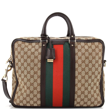 Gucci Web Convertible Briefcase GG Canvas with Leather Large