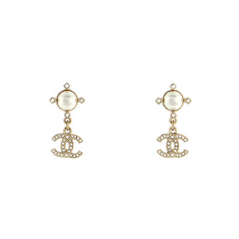 Chanel Geometric CC Drop Earrings Metal with Crystals and Faux Pearls