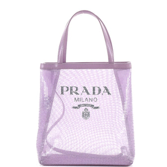 Prada Logo Open Tote Sequined Mesh Small