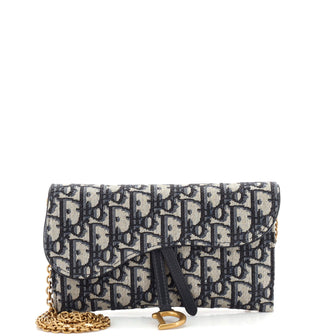 Christian Dior Saddle Chain Wallet Oblique Canvas