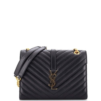 Saint Laurent Classic Monogram Envelope Satchel Matelasse Chevron Leather Medium