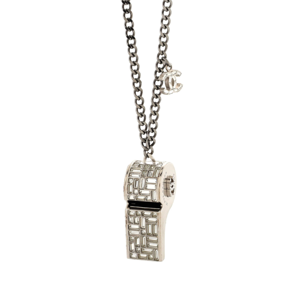 Chanel CC Whistle Pendant Necklace Metal with Crystals Silver 2253574