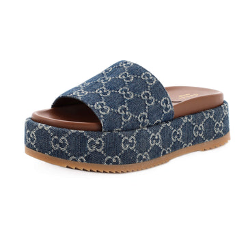 Gucci Women's Angelina Platform Slide Sandals GG Denim