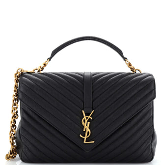 Saint Laurent Classic Monogram College Bag Matelasse Chevron Leather Large