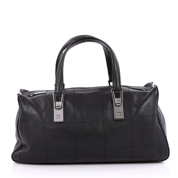 Chanel Square Stitch CC Boston Bag Quilted Leather Large Black