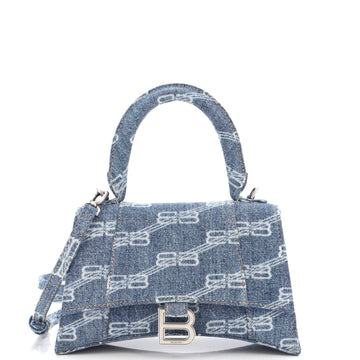 Balenciaga Hourglass Top Handle Bag BB Monogram Denim Small