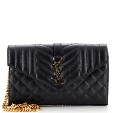 Saint Laurent Classic Monogram Chain Wallet Mixed Matelasse Leather Medium