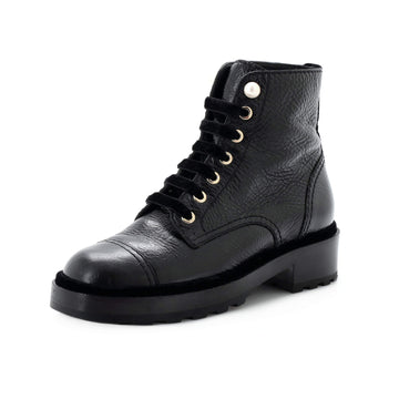 Chanel Women's CC Combat Boots Crumpled Calfskin with Faux Pearls