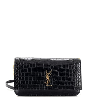 Saint Laurent Classic Monogram Phone Holder Shoulder Bag Crocodile Embossed Leather