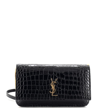 Saint Laurent Classic Monogram Phone Holder Shoulder Bag Crocodile Embossed Leather