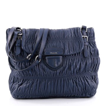 Prada Buckle Strap Shoulder Bag Nappa Gaufre Large Blue 2254501