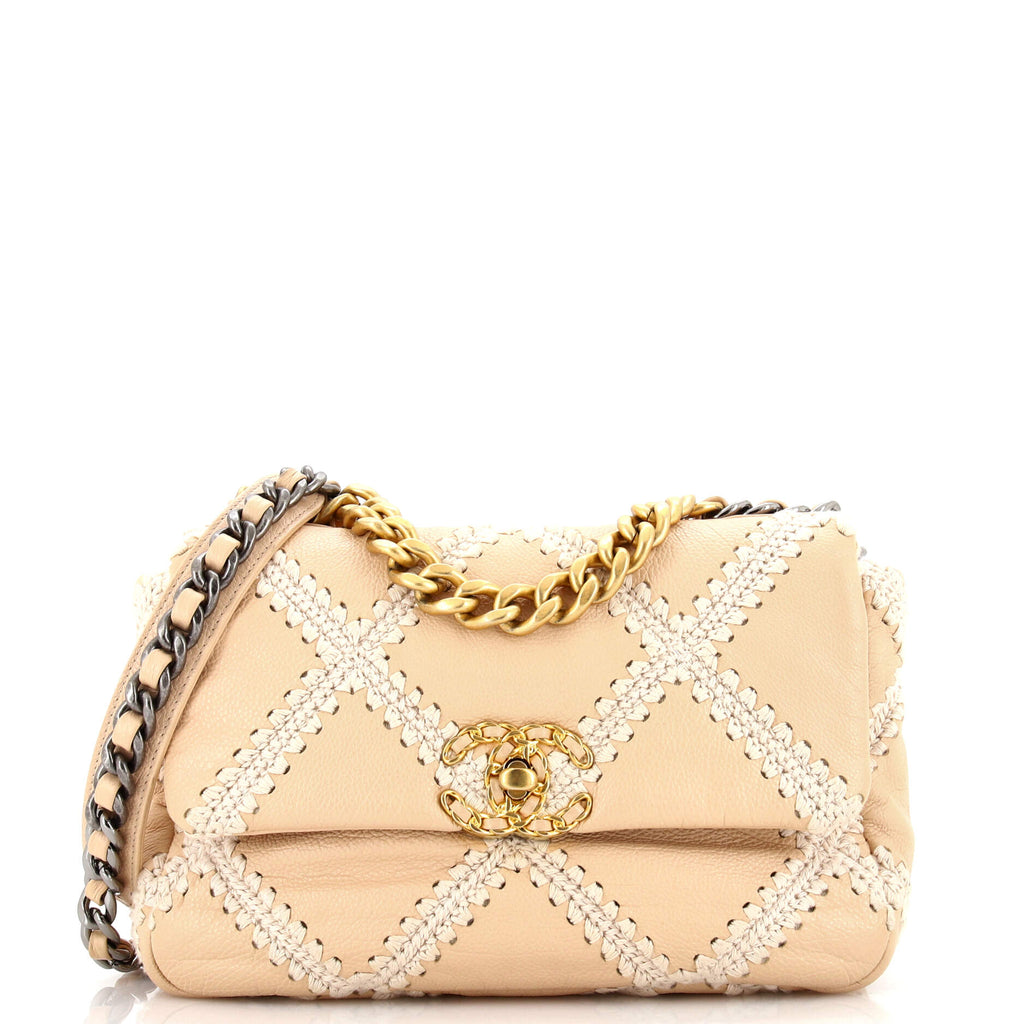 Chanel 19 Flap Bag Crochet Quilted Calfskin Medium Neutral 2254505