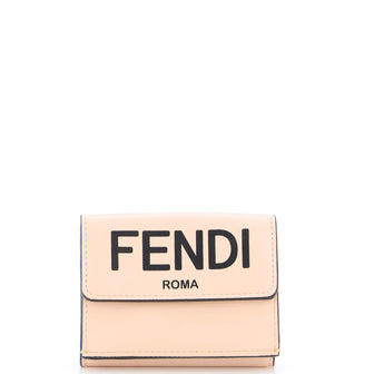 Fendi Logo Trifold Wallet Embossed Leather Micro