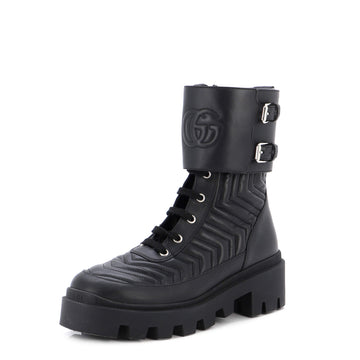 Gucci Women's GG Marmont Platform Combat Boots Matelasse Leather