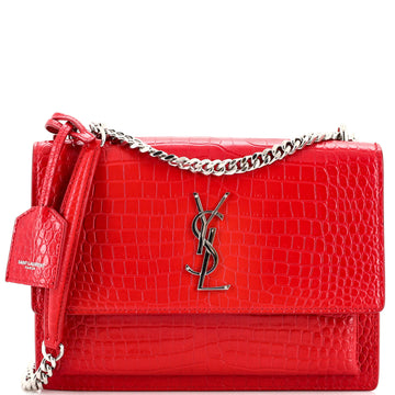 Saint Laurent Sunset Crossbody Bag Crocodile Embossed Leather Medium