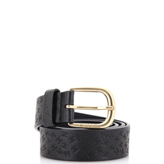 Chanel Buckle Belt CC Embossed Leather Thin Black 2255465