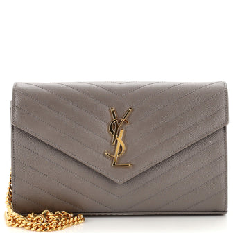 Saint Laurent Classic Monogram Wallet on Chain Matelasse Chevron Leather Medium