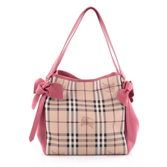 Burberry Canterbury Bow Tote Haymarket Coated Canvas and Leather Small Pink 2255801