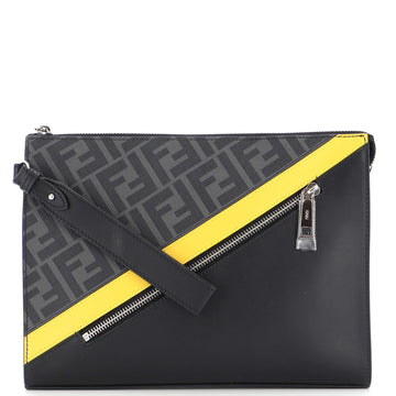 Fendi Zip Flat Wristlet Pouch Zucca Coated Canvas and Leather Medium